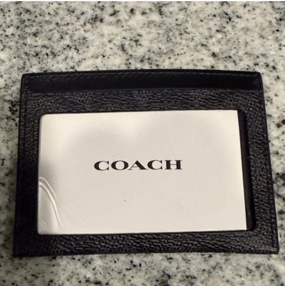 Coach Classic Black Leather Card Holder - Slim Unisex With ID Window - Picture 2 of 3